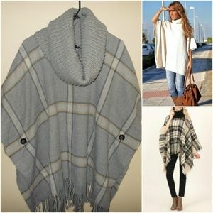 FRAAS COWL NECK GRAY/TAN PONCHO